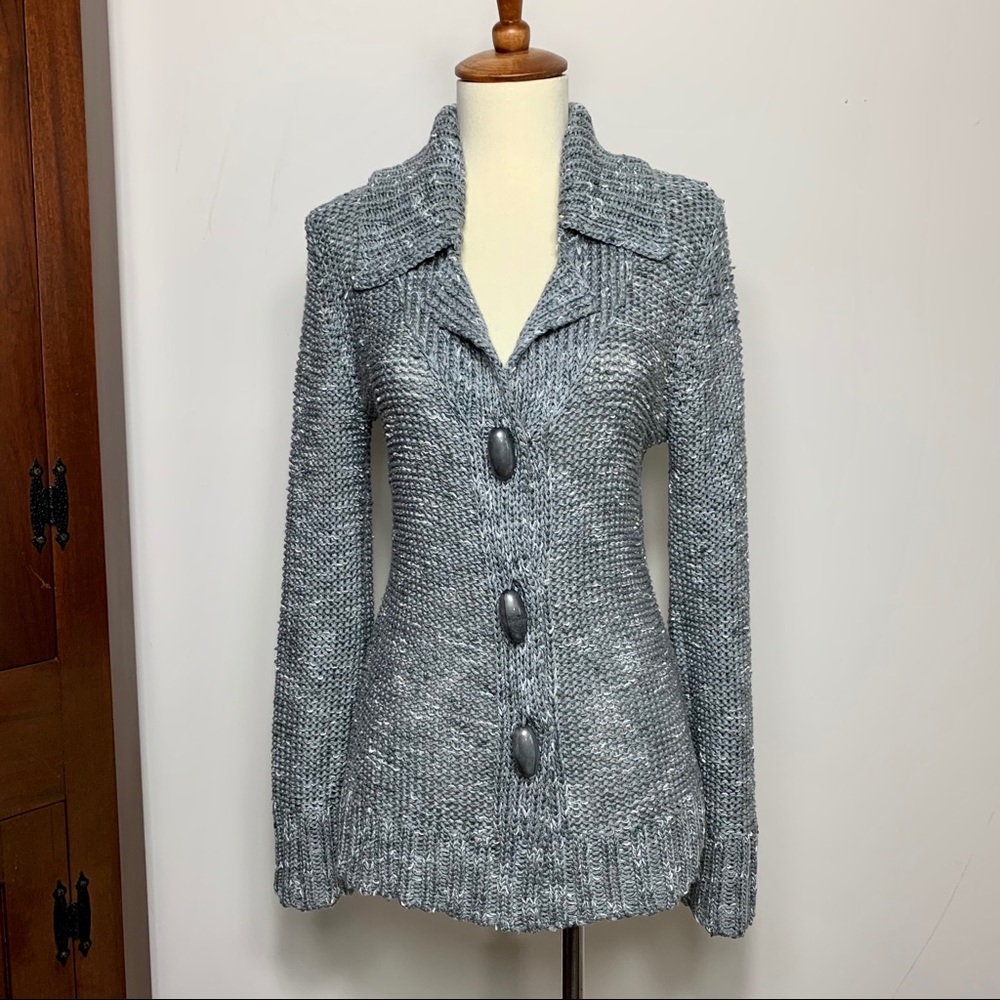 4/$20 Vertigo Paris Gray cardigan snap sweater S